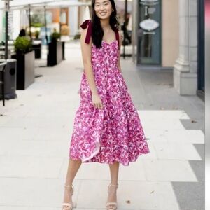 Anthropologie Pink Floral Midi Dress